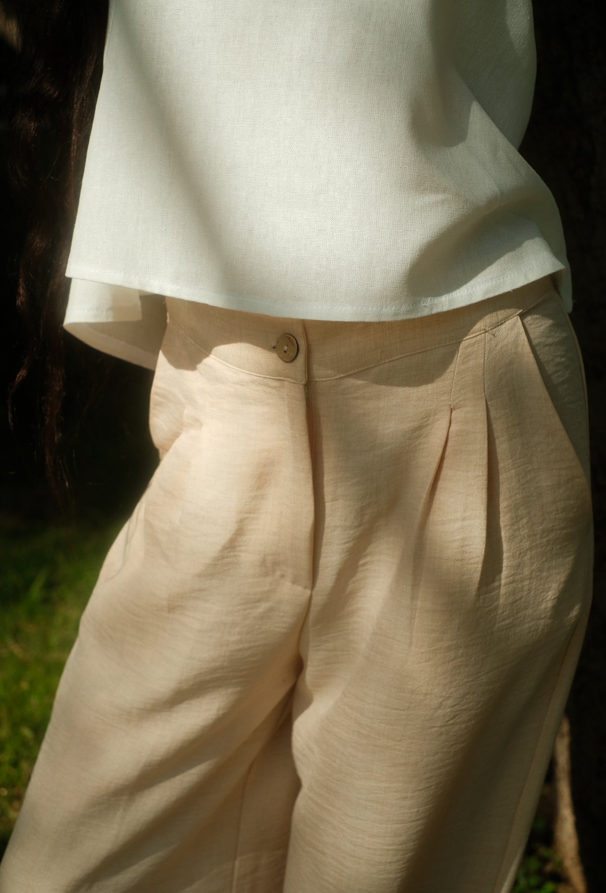 The beige linen pants