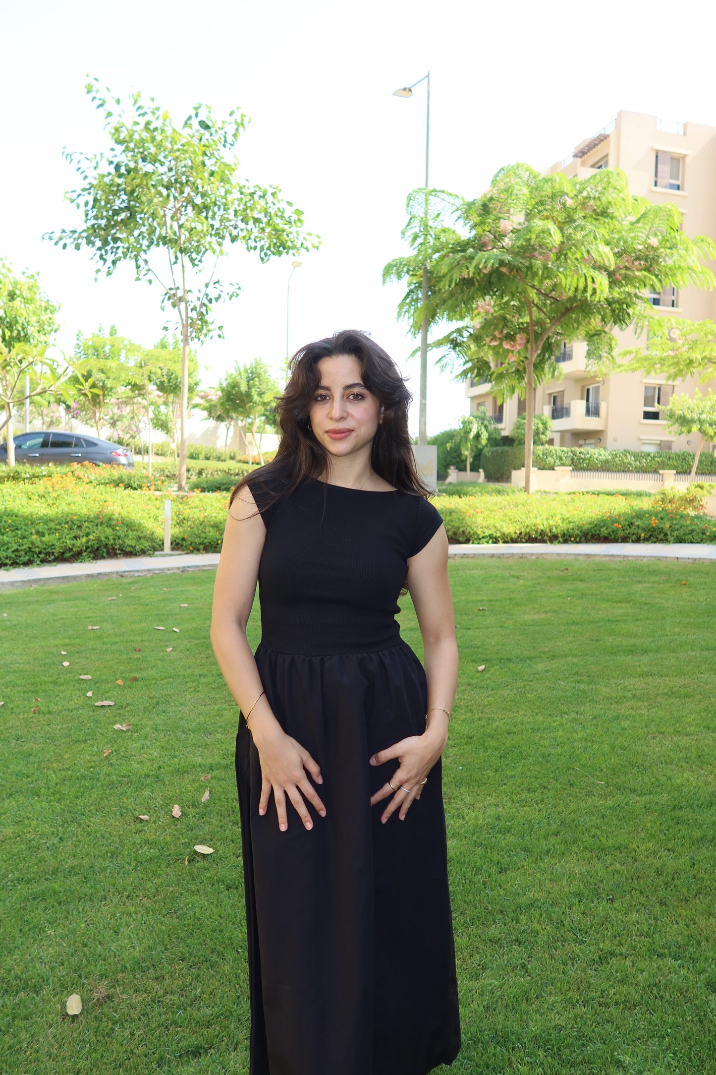 Black poplin midi dress