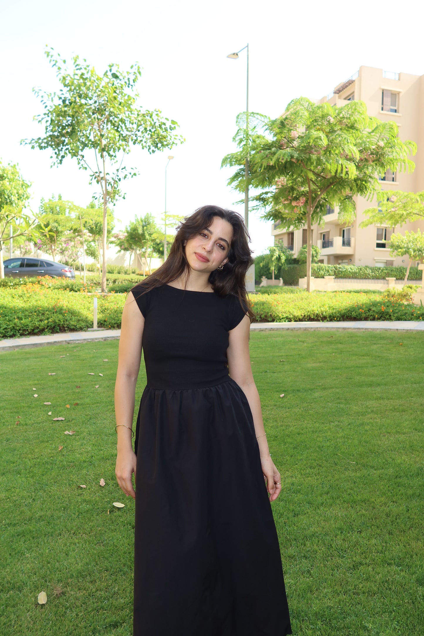 Black poplin midi dress