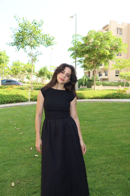 Black poplin midi dress