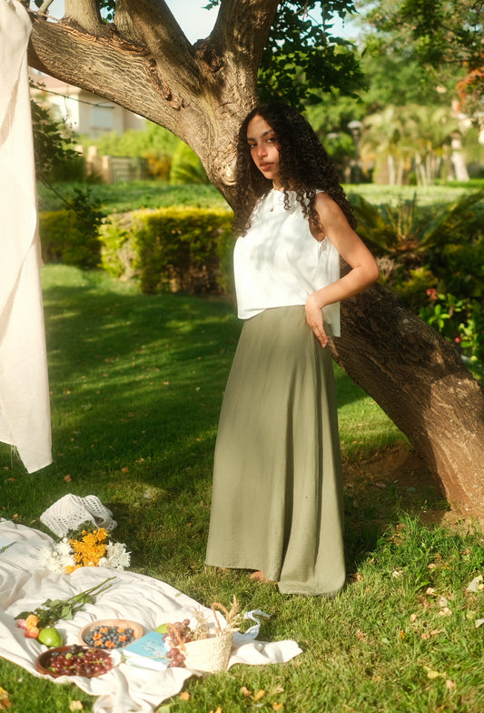 The olive linen skirt