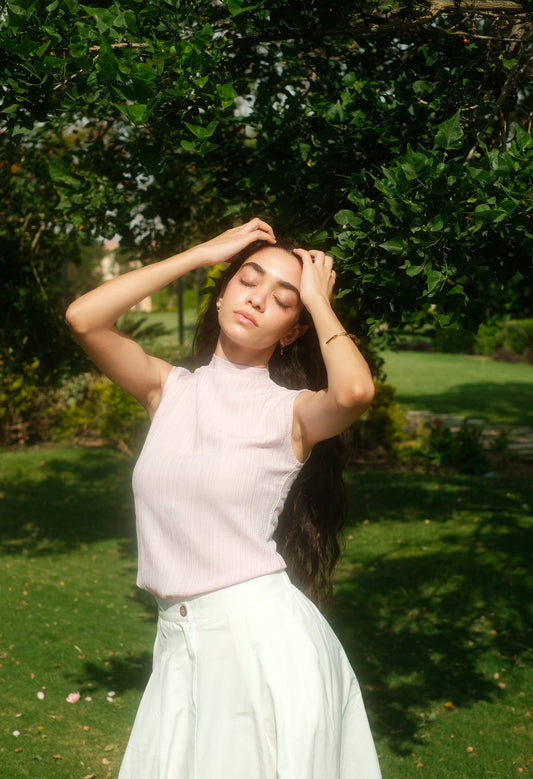 The powder pink highneck top