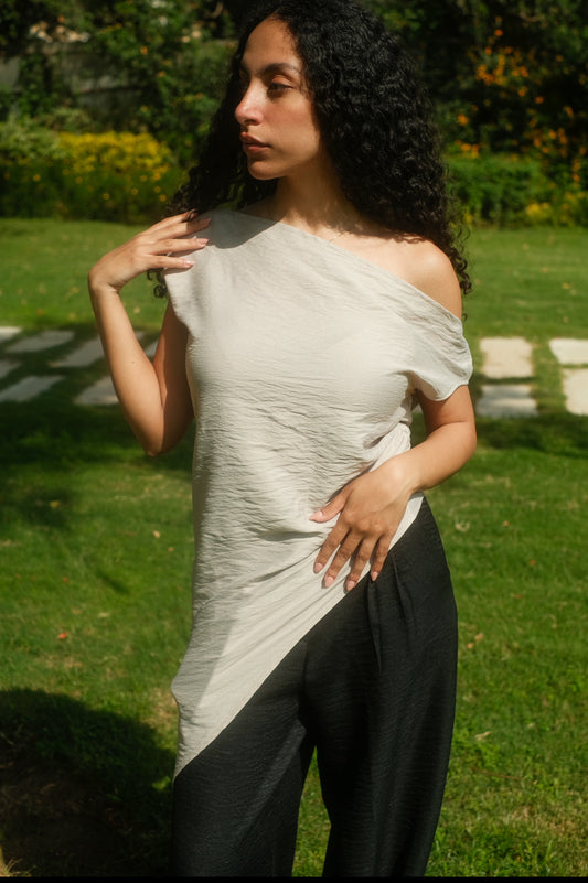 The beige off shoulder top